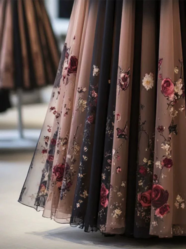 Unique High-End Skirt That Covers the Body, Is Gentle and Sweet, with a Floral Print, Women's 2026 Autumn New High-Waisted, Age-Reducing, Long Skirt