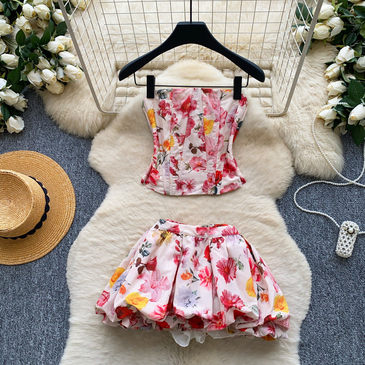 French-Style Tube Top, Energetic and Sweet Top and Skirt Set for Women, Summer Slim-Fit Hot Girl Style Two-Piece Set