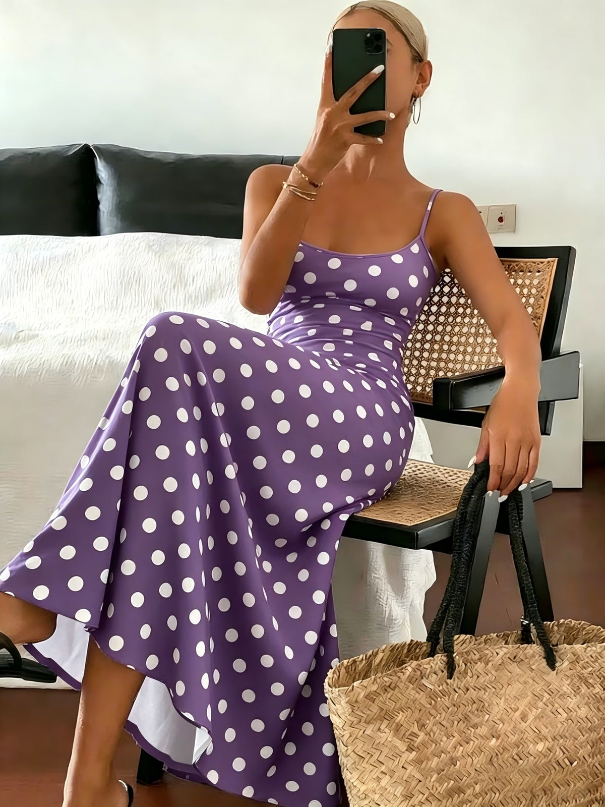 Cross-Border Amazon European and American Women's Clothing Spring and Summer New Arrivals Elegant and Stylish Polka Dot Print Slim-Fit Dress