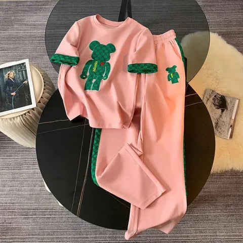 Casual Sports suit Women's Summer 2025 New Fashion Stylish Fried Street Age-reducing Short-sleeved Crewneck Wide-leg Pants Two-piece Set