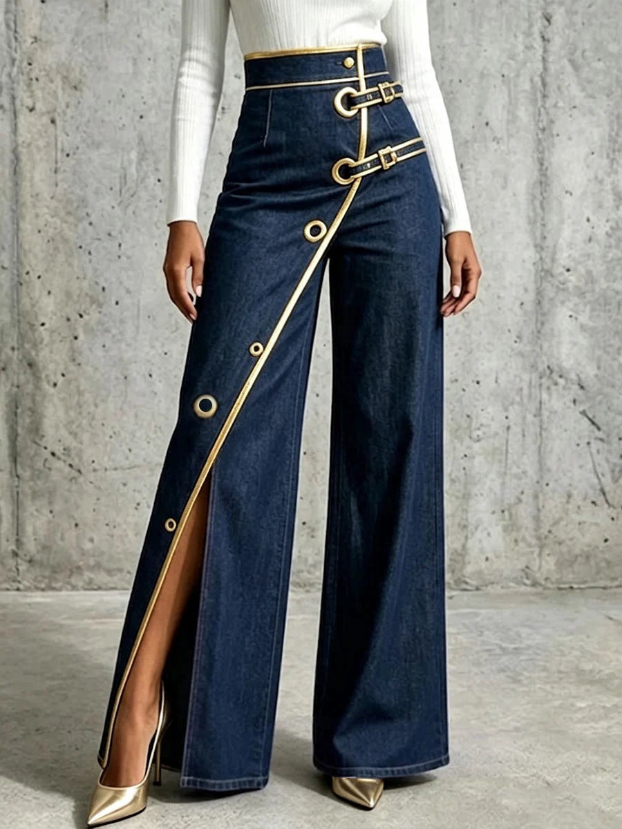 26 Years of European and American Cross-Border Fashion for Women: New Stylish Casual Irregular Loose Straight-Leg Denim Pants