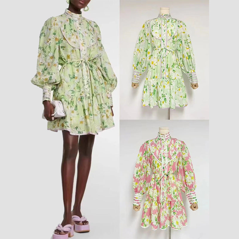 Australian ZM New Dopamine Wearing Holiday Style Printed Long Sleeve dress
