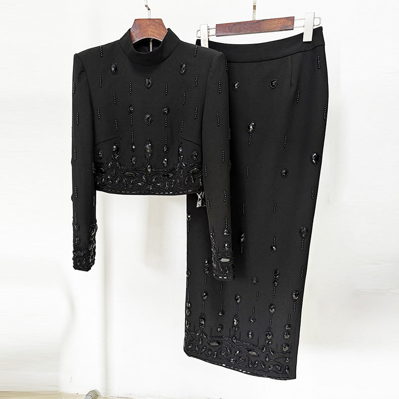 High Street Fashion 2026 Early Spring New Style High-End Heavy-Duty Beaded and Rhinestone-Embellished Short Top and Long Skirt Two-Piece Set