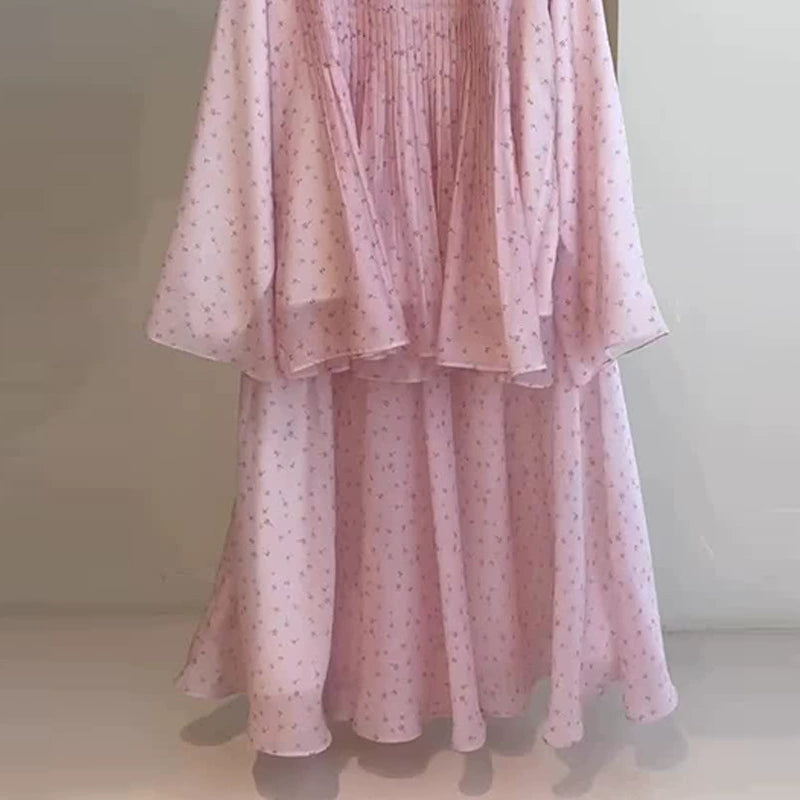 2026 New Women's Clothing European and American Amazon Cross-Border Foreign Trade Patchwork Pink Floral Loose Chiffon Elegant Set