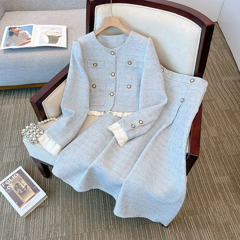 Spring and Autumn New plus size women's clothing Chanel style suit French socialite coat skirt two-piece set for women