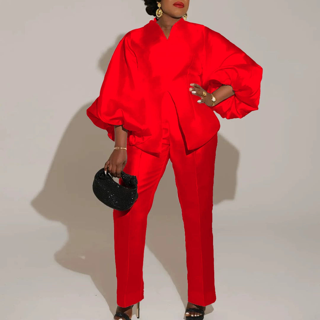European and American Fashion Pure Color African Plus Size Two-Piece Suit