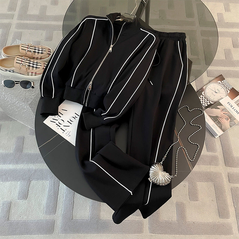 High-End Fashionable Sports Casual Sweatshirt Suit for Women Autum 2026 New Tall Wide-Leg Pants Two-Piece Set Trendy