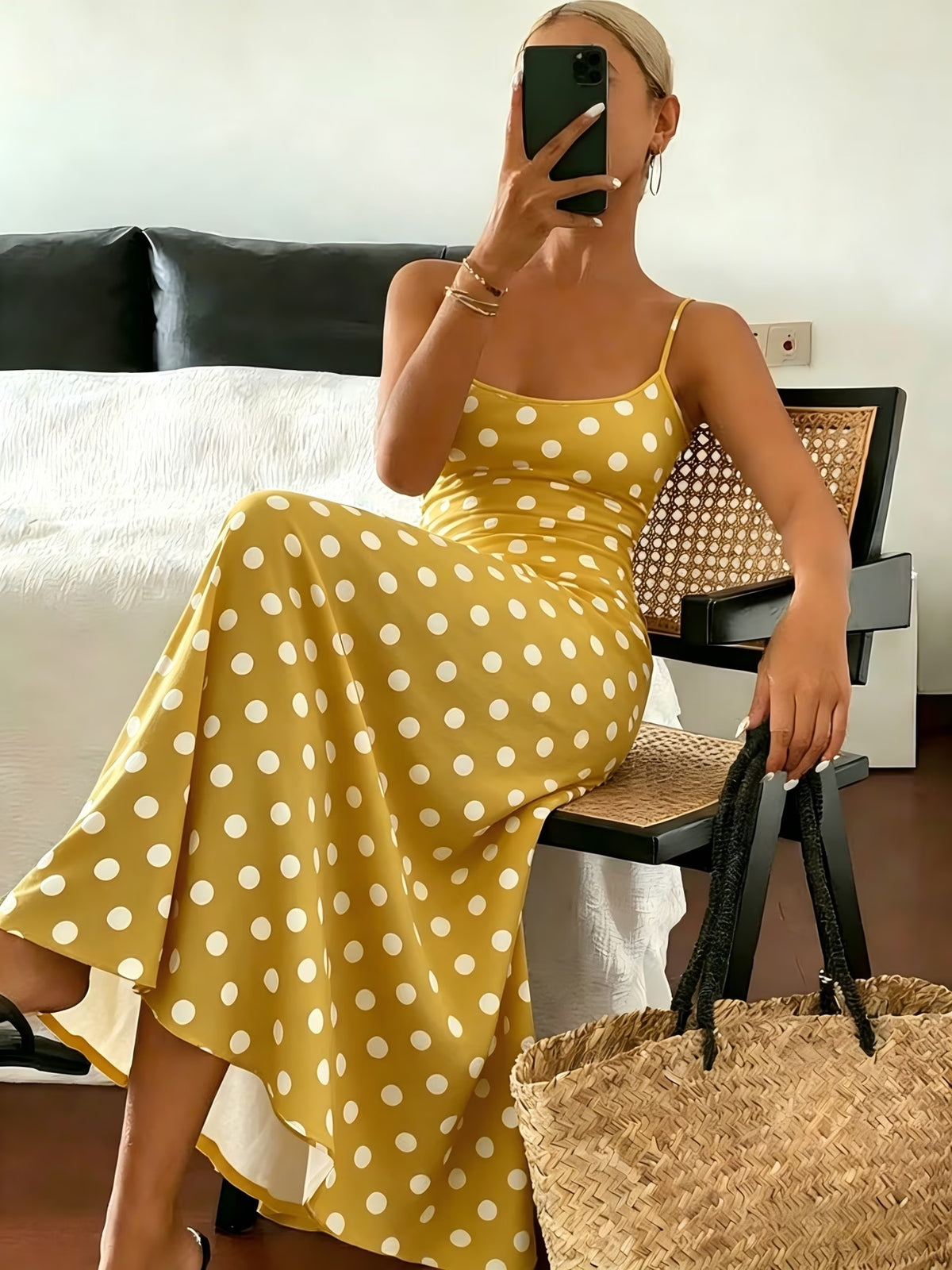 Cross-Border Amazon European and American Women's Clothing Spring and Summer New Arrivals Elegant and Stylish Polka Dot Print Slim-Fit Dress