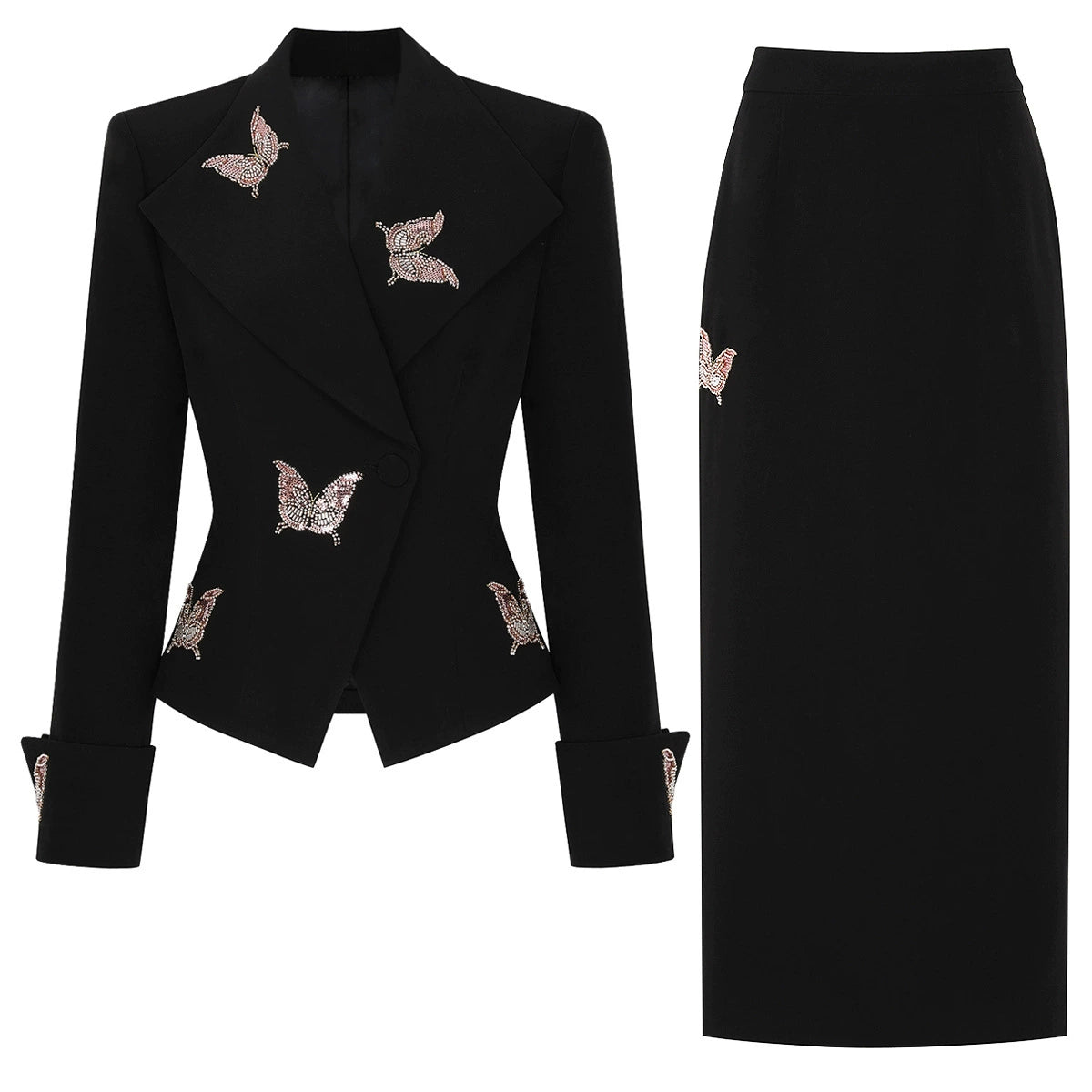 25309 In-Stock Spring and Autumn New European and American Internet Celebrity Style Beaded Blazer Jacket + Blazer Skirt Two-Piece Set