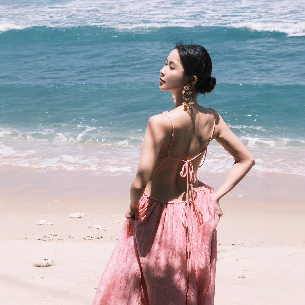 French Sanya Sweet Photo Seaside Vacation Women's Summer Niche Design Long Skirt Dress Beach Skirt