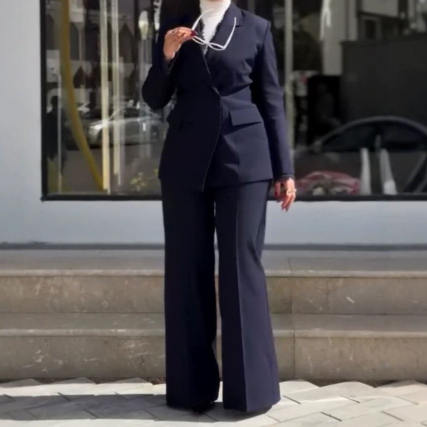 2026 Autumn New European and American Women's Fashion: Stylish Office Long-Sleeve Blazer and Mature Straight-Leg Pants Two-Piece Set