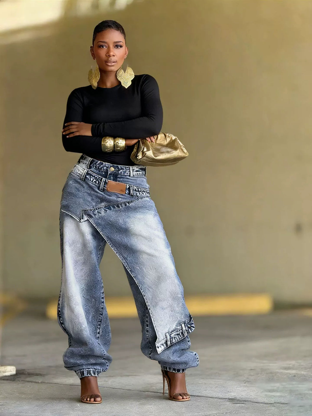 Fashionable and Unique High-Waisted Jeans 2026 New Style with Intricate Patchwork and Hand-Embellished Diamond Design, Straight Wide-Leg Pants for Women, Autumn