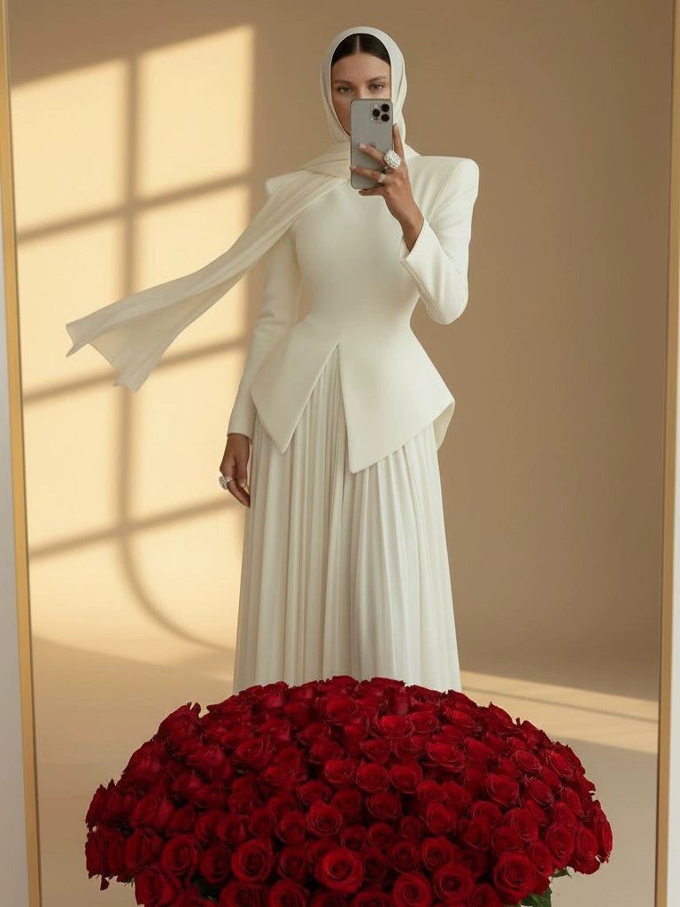 2026 New European and American Style Long-Sleeved Evening Dress for Women, High-End Slim-Fitting Suit Top, Chiffon Long Skirt Suit