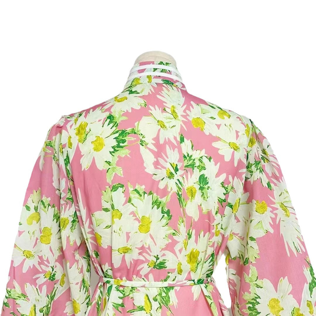 Australian ZM New Dopamine Wearing Holiday Style Printed Long Sleeve dress