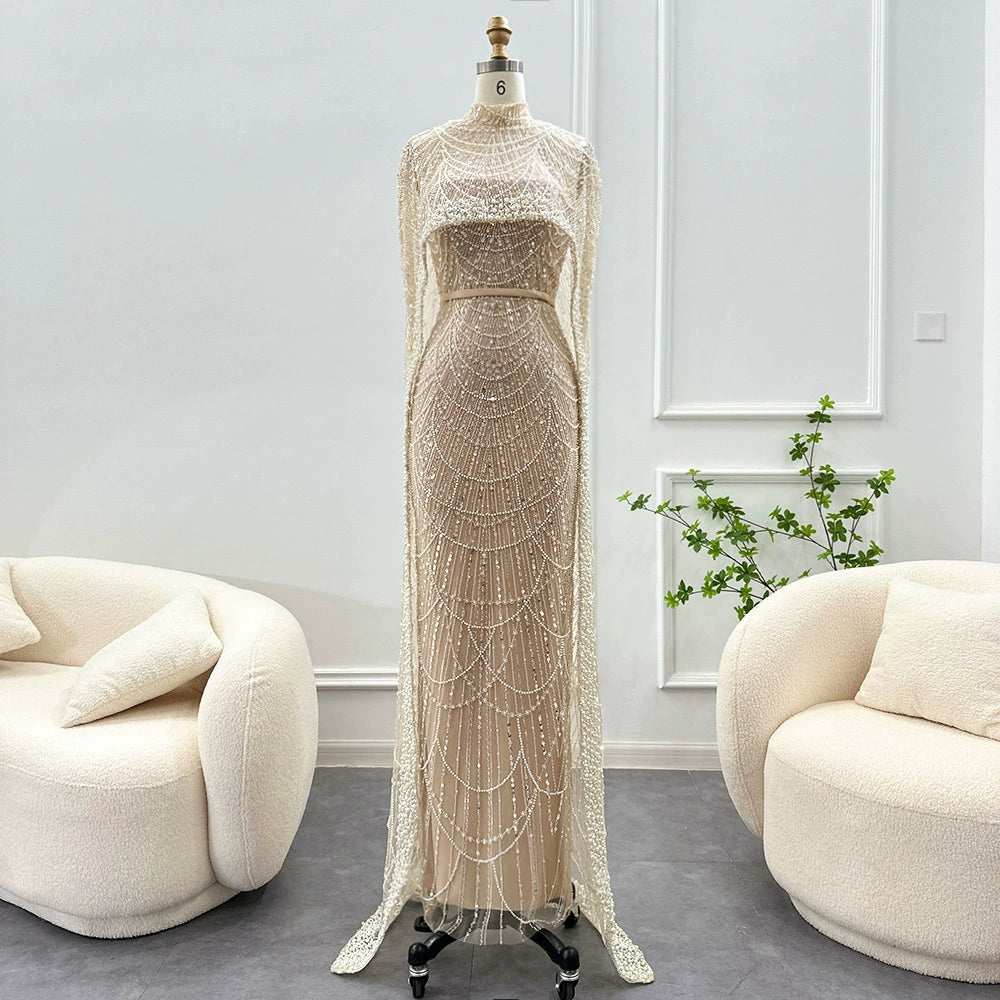 2026 Popular Foreign Trade Item: Pearl Embellished Slim-Fit Long Dress, Mermaid Evening Gown, Elegant Evening Dress for Women