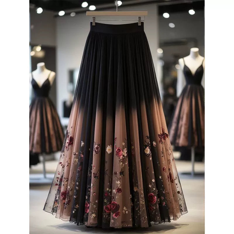 Unique High-End Skirt That Covers the Body, Is Gentle and Sweet, with a Floral Print, Women's 2026 Autumn New High-Waisted, Age-Reducing, Long Skirt