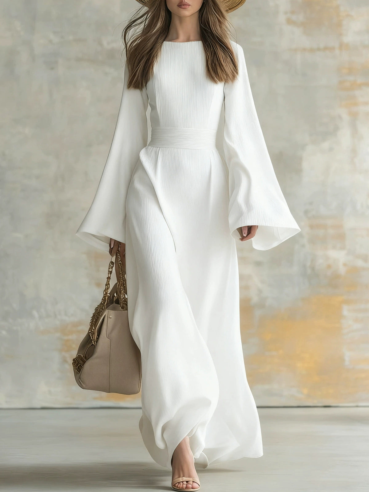 Di Yun European and American Style Elegant Solid Color Long-Sleeve Gown Dress Women's Clothing 2025 Autumn and Winter Amazon Independent Site