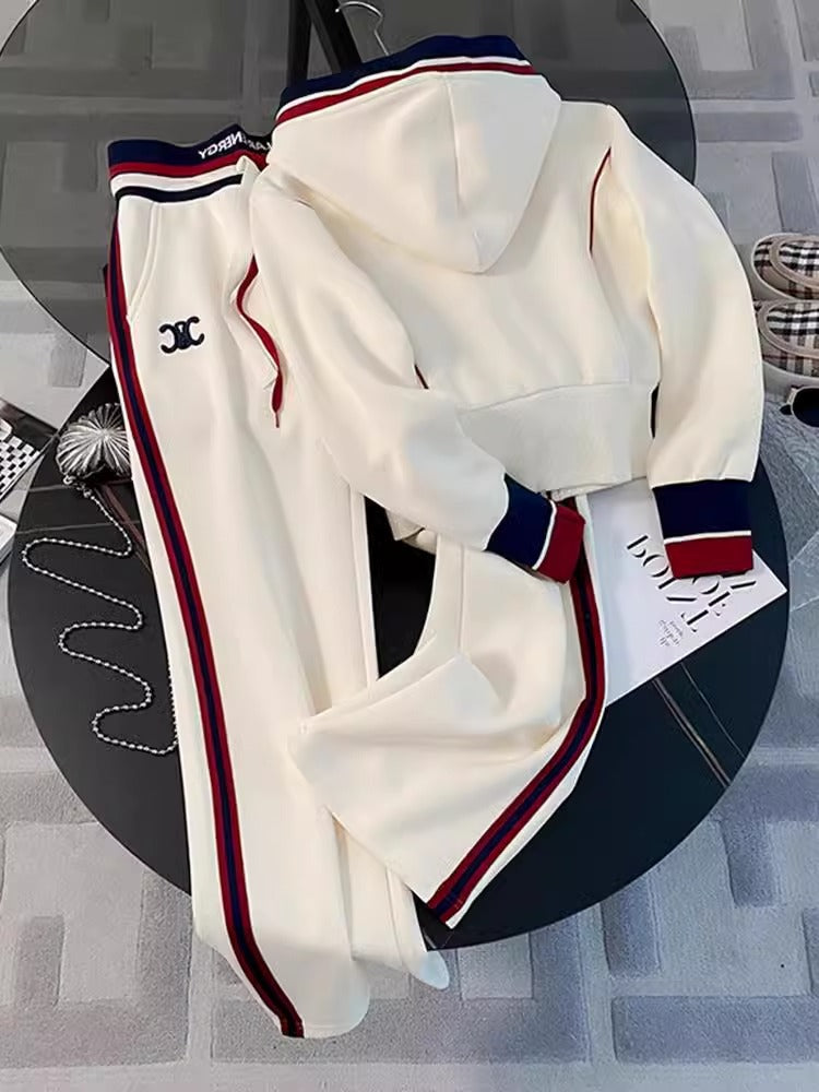 High-end Casual Sports suit Women's Spring 2024 New Fashionable European Goods Hooded Sweatshirt Straight Pants Two-piece Set