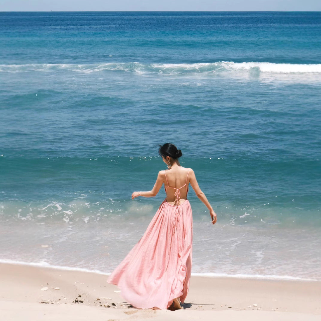 French Sanya Sweet Photo Seaside Vacation Women's Summer Niche Design Long Skirt Dress Beach Skirt