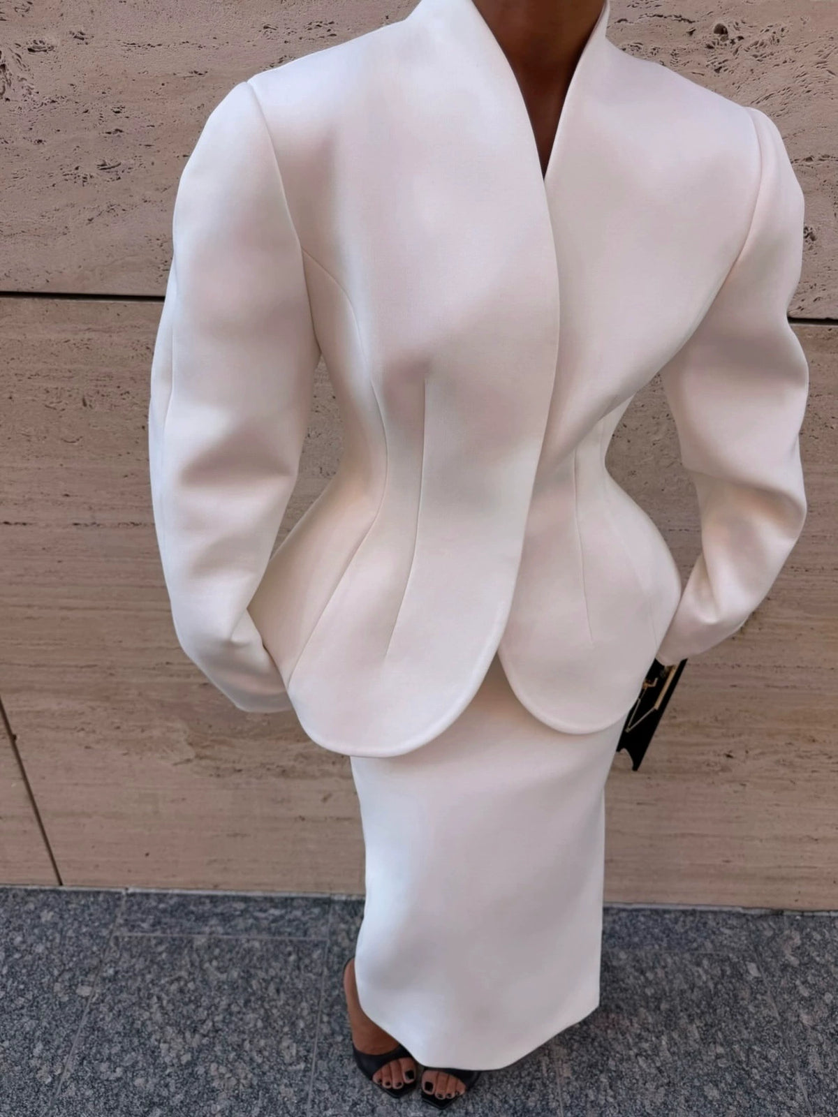 2026 European and American cross-border Amazon new white waist-cinching suit set, fashionable long skirt two-piece casual professional attire