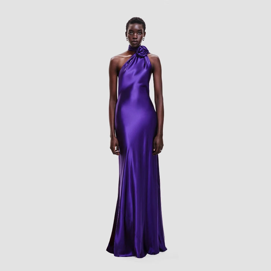 Cross-Border Dress Spring and Summer Long Skirt Waist High Waist Halter Neck Skirt High-End Temperament Evening Dress European and American Dress