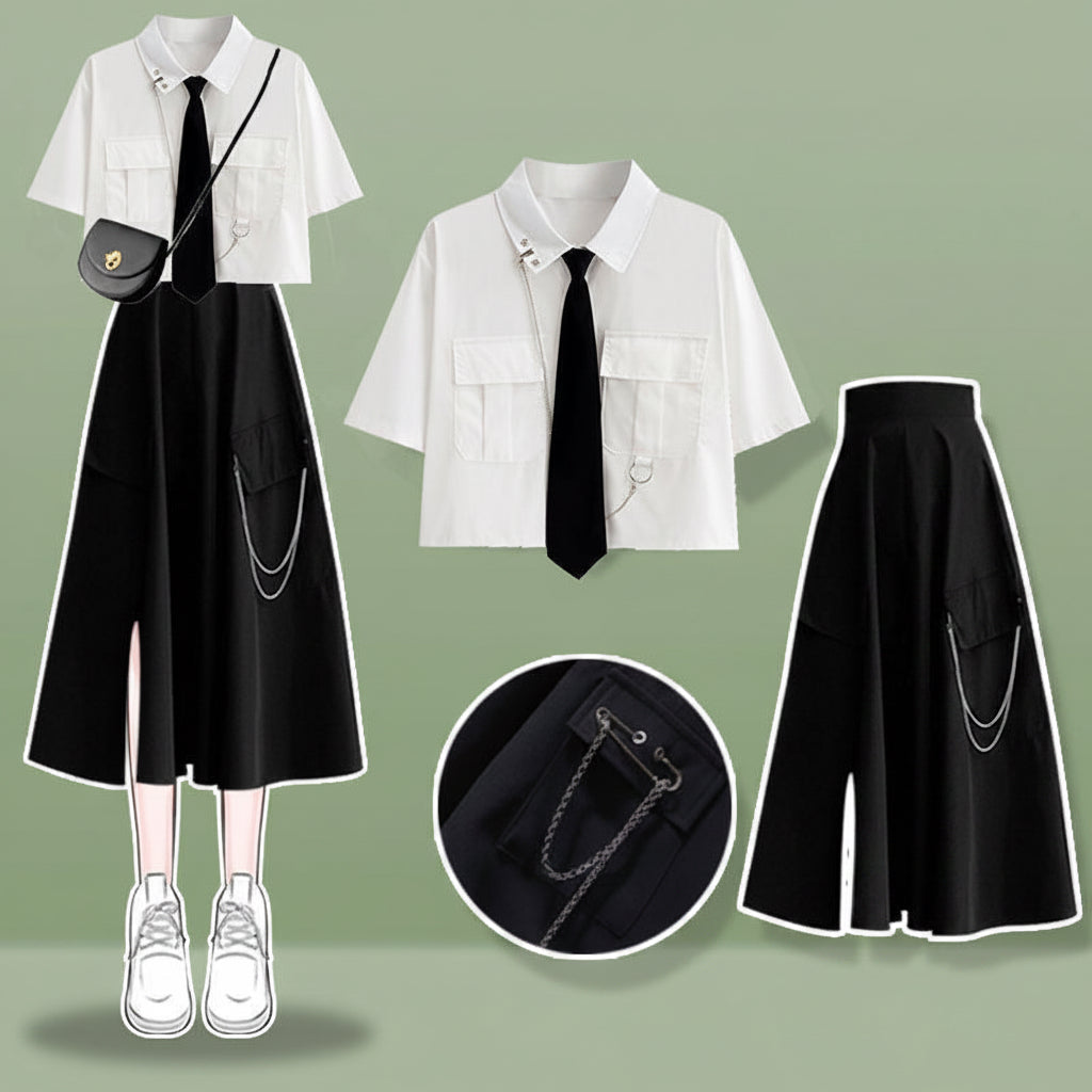 2022 Summer Sweet Cool suit Female Student Korean Loose Design Sense Work Shirt Skirt Two-piece Set Trendy