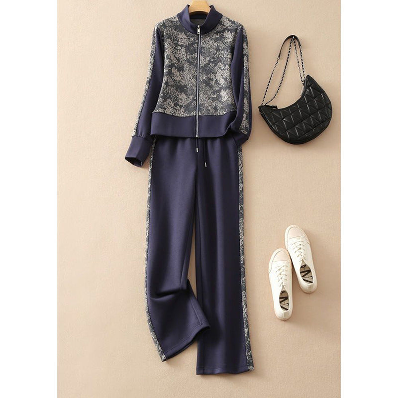 Gray Casual Sportswear Suit for Women in Autumn and Winter Korean Style Loose and Stylish Age-Reducing Cardigan Sweatshirt Casual Pants Two-Piece Set