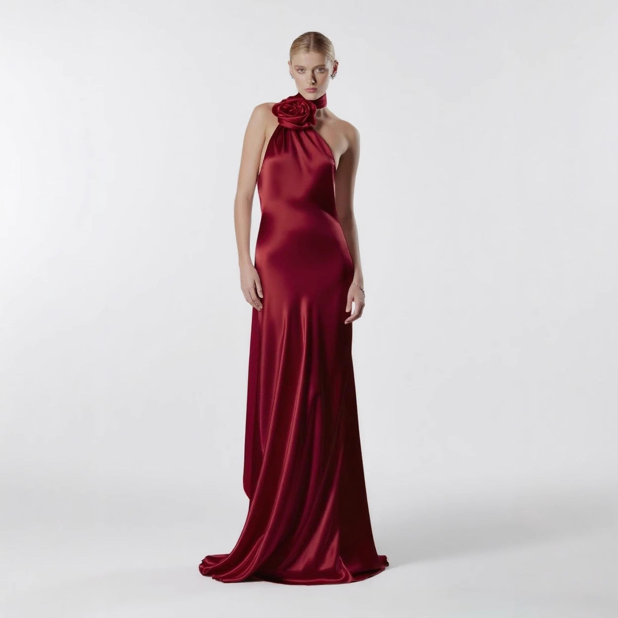 Cross-Border Dress Spring and Summer Long Skirt Waist High Waist Halter Neck Skirt High-End Temperament Evening Dress European and American Dress