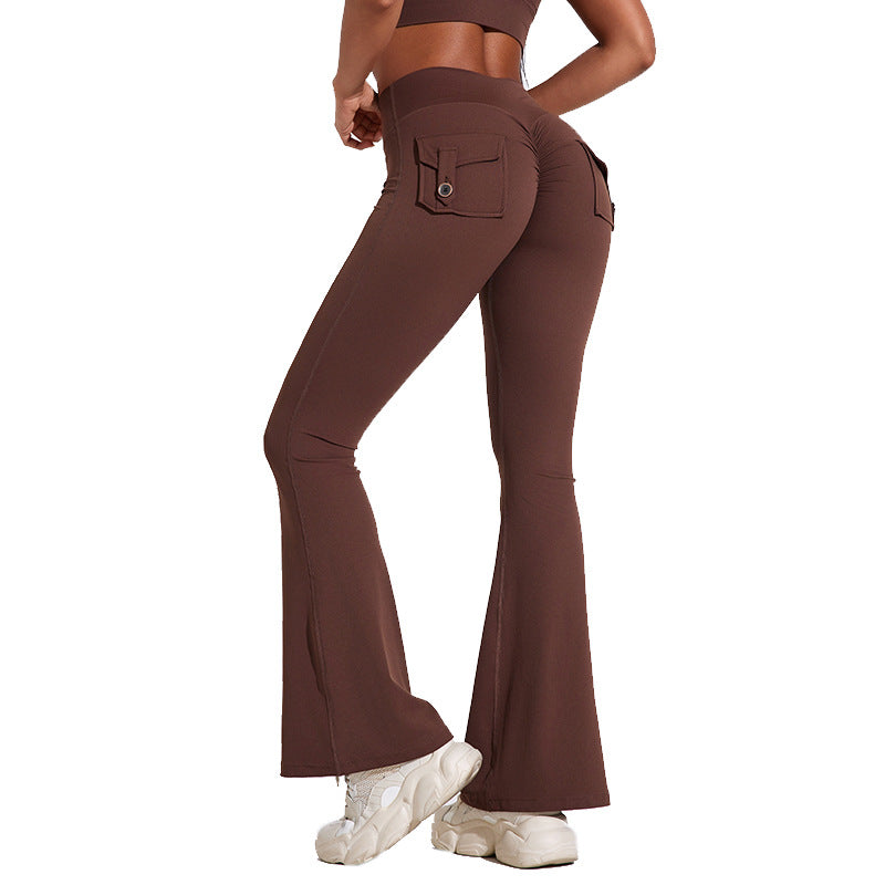 Workwear Pocket Yoga Pants Women's Peach Yoga Bell Pants Hip-lifting Sports Tight Pants Fitness Pants Micro Yoga Clothes