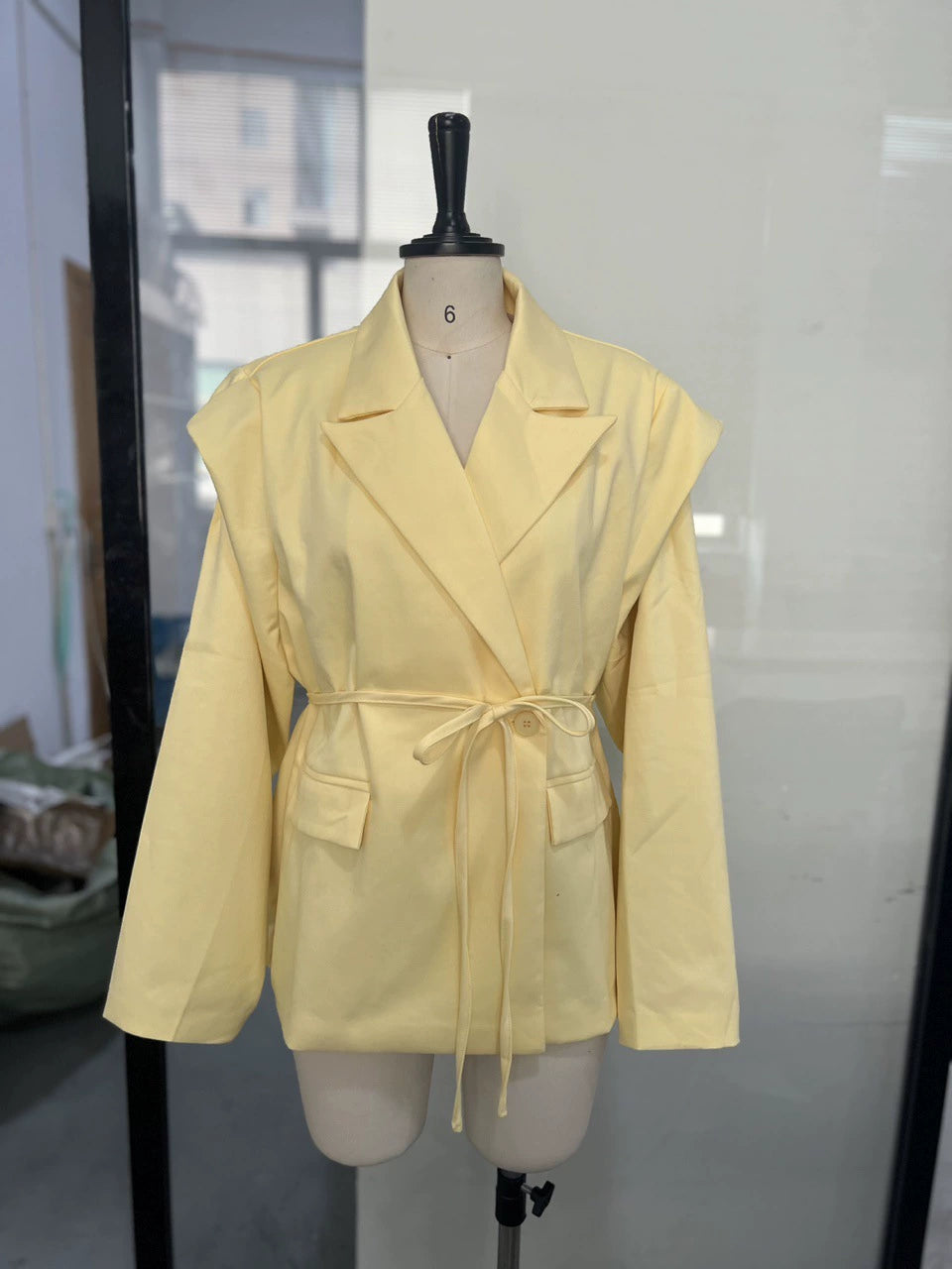Cross-Border European and American Women's Clothing 2026 Summer New Style Elegant Commuter Casual V-Neck Tie Shoulder Pad Long-Sleeve Blazer for Women