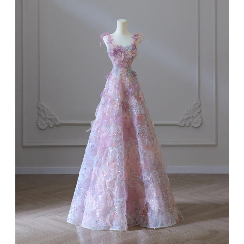 Purple Floral Toast Dress 2026 New Summer Heavy-Duty Luxury Hostess Birthday Party Banquet Dress