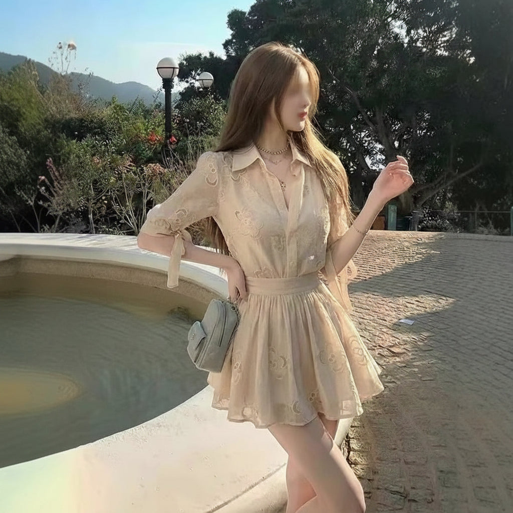 French-Style Gentle and Elegant Women's Outfit, 2026 Spring/Summer New Jacquard Shirt and Skirt Two-Piece Set with a Sense of Design