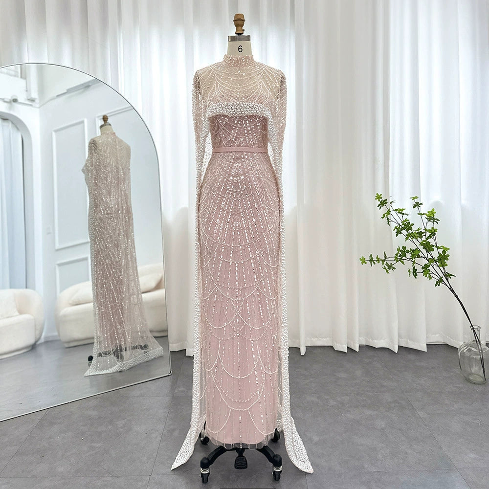 2026 Popular Foreign Trade Item: Pearl Embellished Slim-Fit Long Dress, Mermaid Evening Gown, Elegant Evening Dress for Women