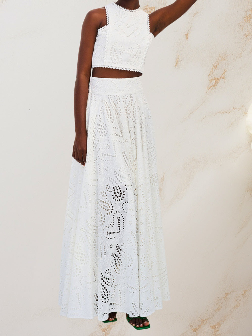 2025 Cross-border European and American Spring and Summer New Lace Women's Sleeveless Dress Pocket suit Casual Loose Two-piece Set