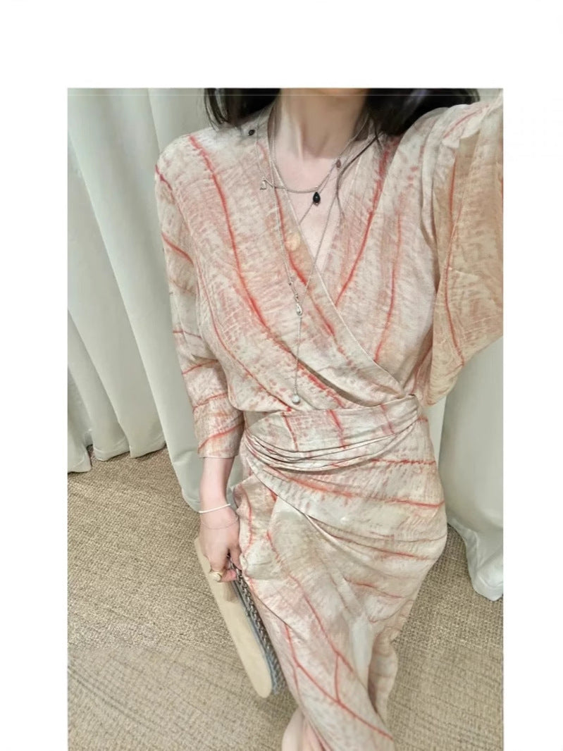 In Stock! Summer New Style Ink-Dyed Oriental Charm Slit Sleeveless Silk Dress for Women