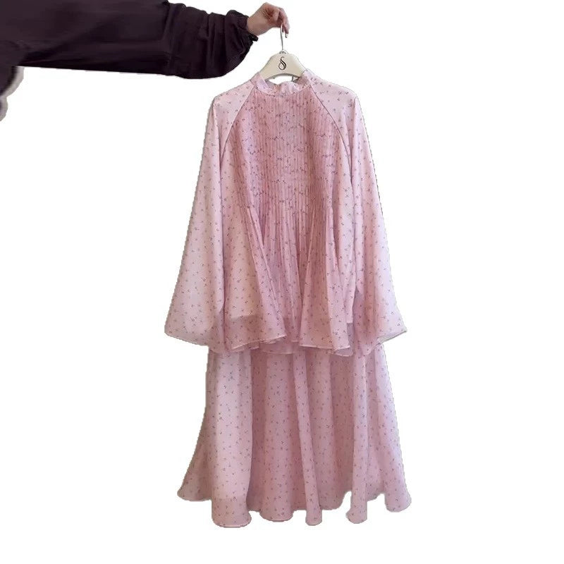 2026 New Women's Clothing European and American Amazon Cross-Border Foreign Trade Patchwork Pink Floral Loose Chiffon Elegant Set