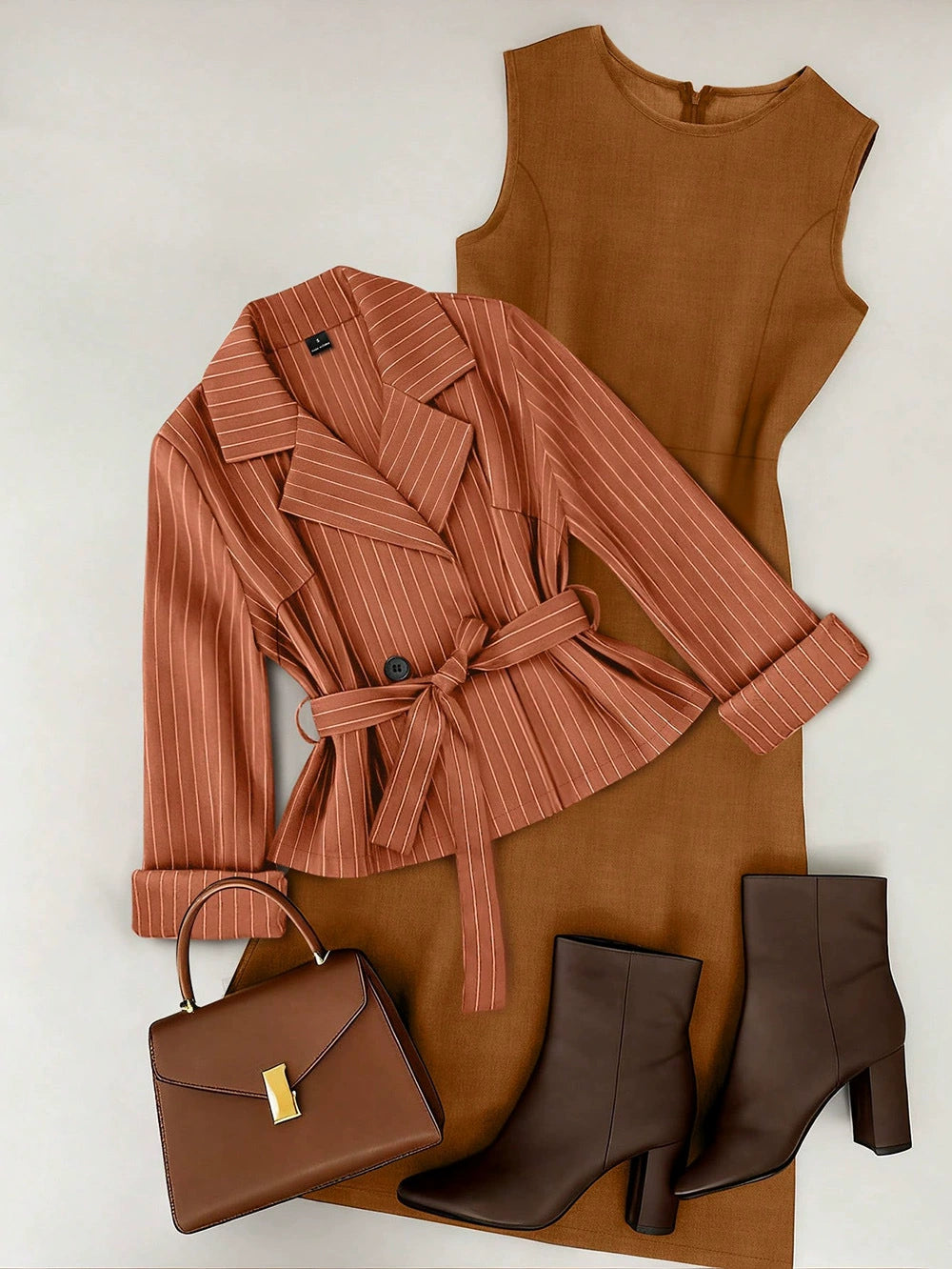 Cross-Border European and American Style 2026 Spring New Women's Two-Piece Set: Tie-Waist Blazer + Solid Color Skirt Set