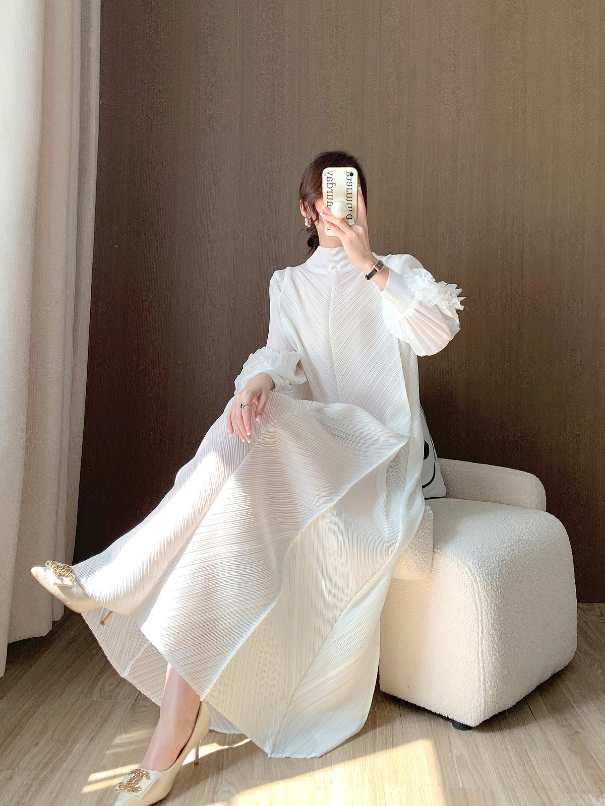 Fashionable Pleated Dress for Women, High-End, Loose, Slim, Extra Long, Large Size Long Skirt, Dress, Dress