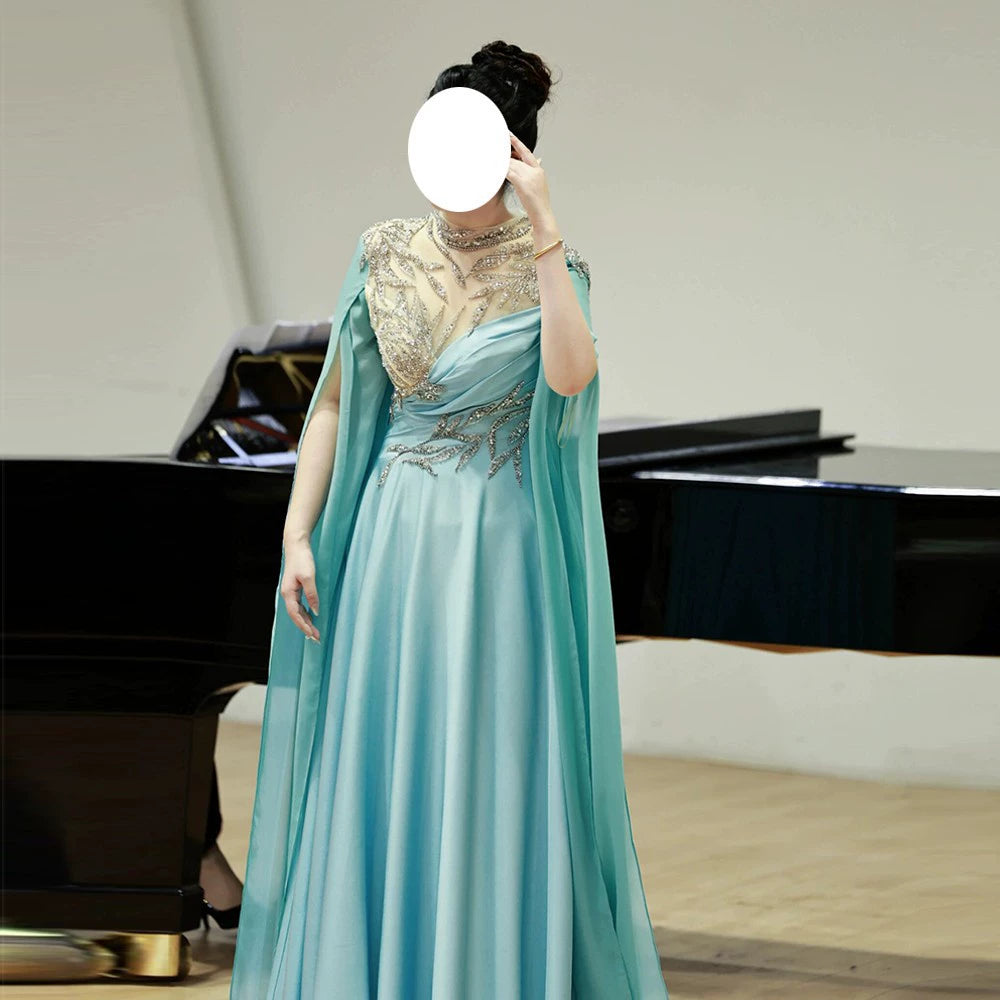 Traditional Chinese Guzheng Performance Dress for Host, Exquisite Ethnic Vocal Solo Performance Costume for Female