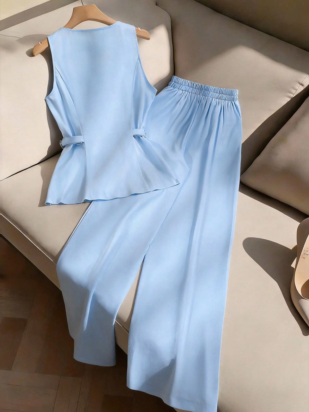 In-Stock Cross-Border Women's Clothing New European and American Fashion Commuter Suit Sleeveless Waist-Cinching Vest and Suit Pants Two-Piece Set for Women