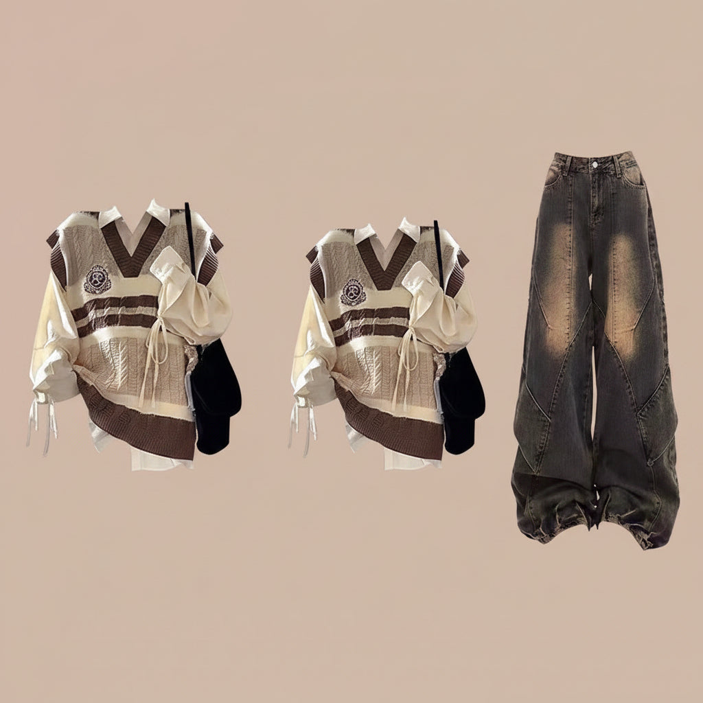 Two-Piece Outfit Ootd, Cool and Stylish College-Style Set, Early Autumn Women's Fashion 2025, Very Beautiful