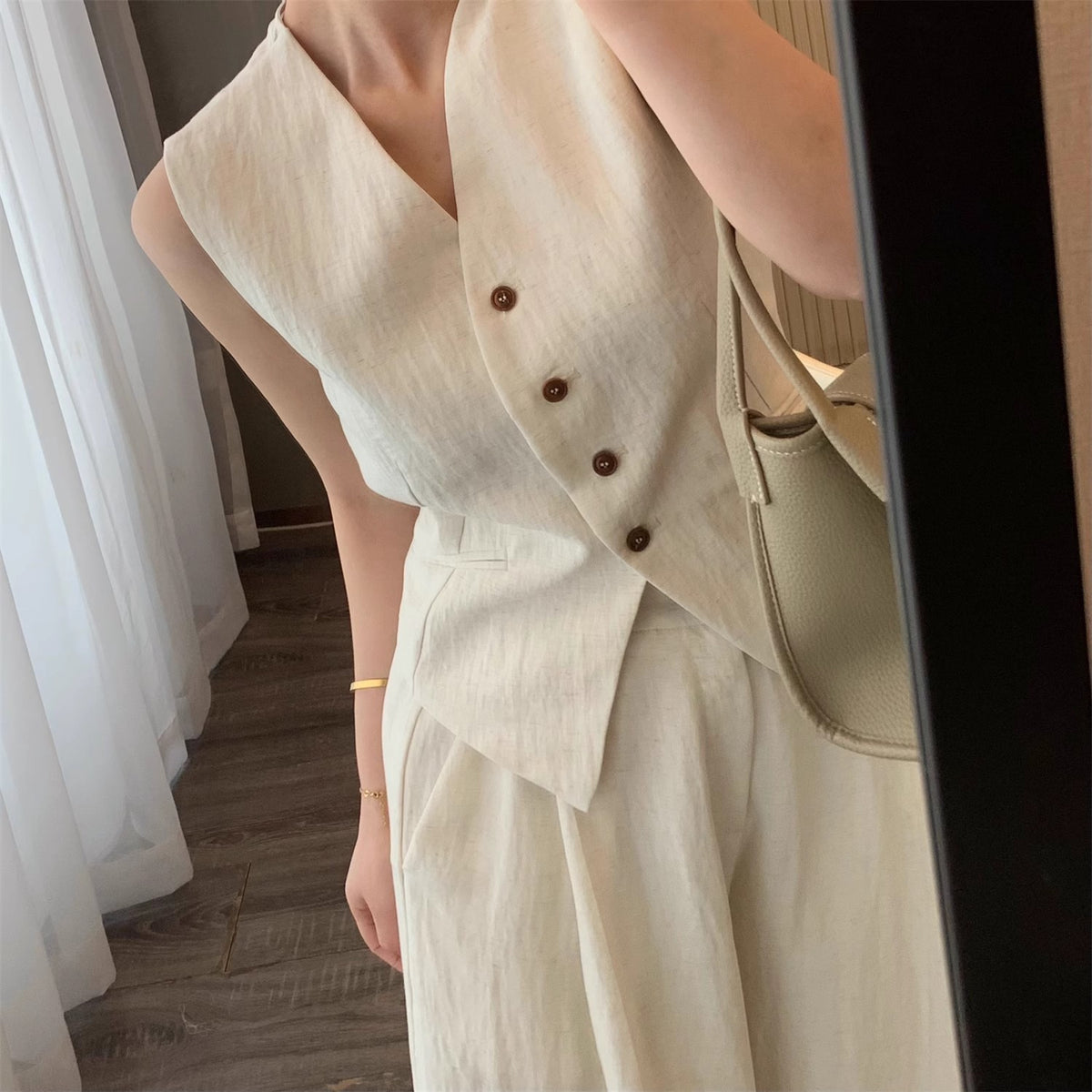 Disney-Inspired Tencel Linen Sleeveless Vest and Wide-Leg Pant Set - Elegant 2026 Summer Old Money Collection