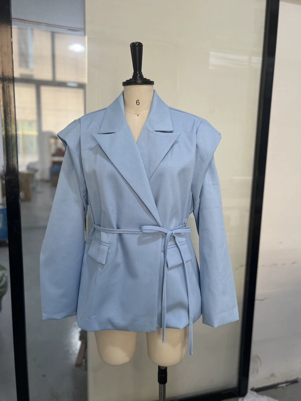 Cross-Border European and American Women's Clothing 2026 Summer New Style Elegant Commuter Casual V-Neck Tie Shoulder Pad Long-Sleeve Blazer for Women