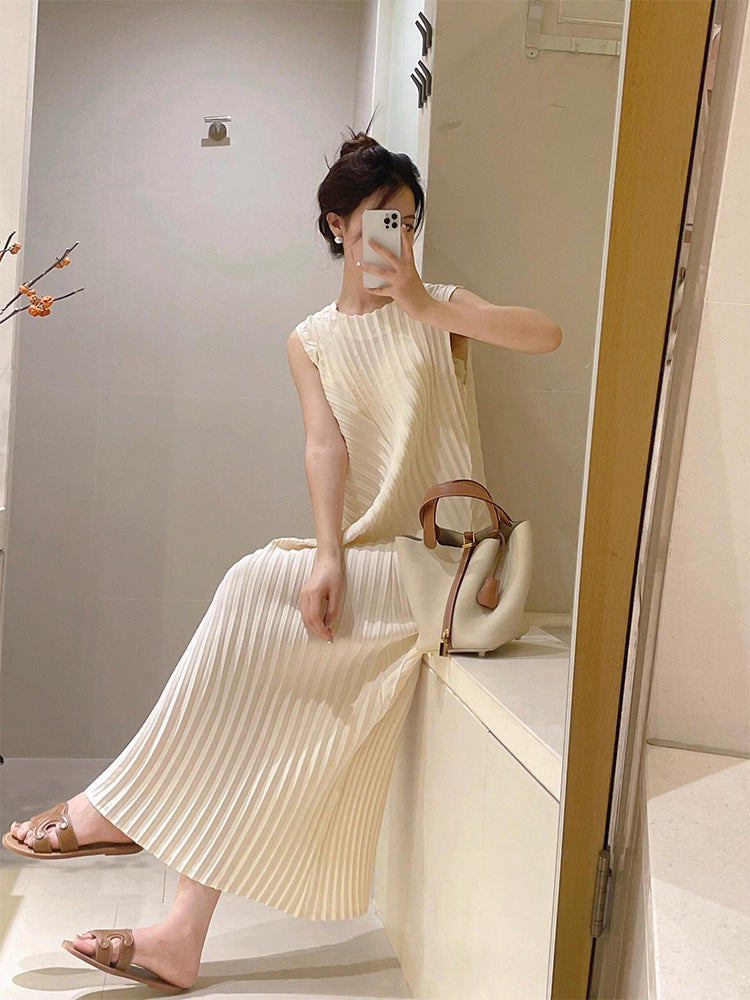 Miyake 2025 Spring New Dress Women's French Style High-End Slimming Look Pleated Mid-Length Skirt