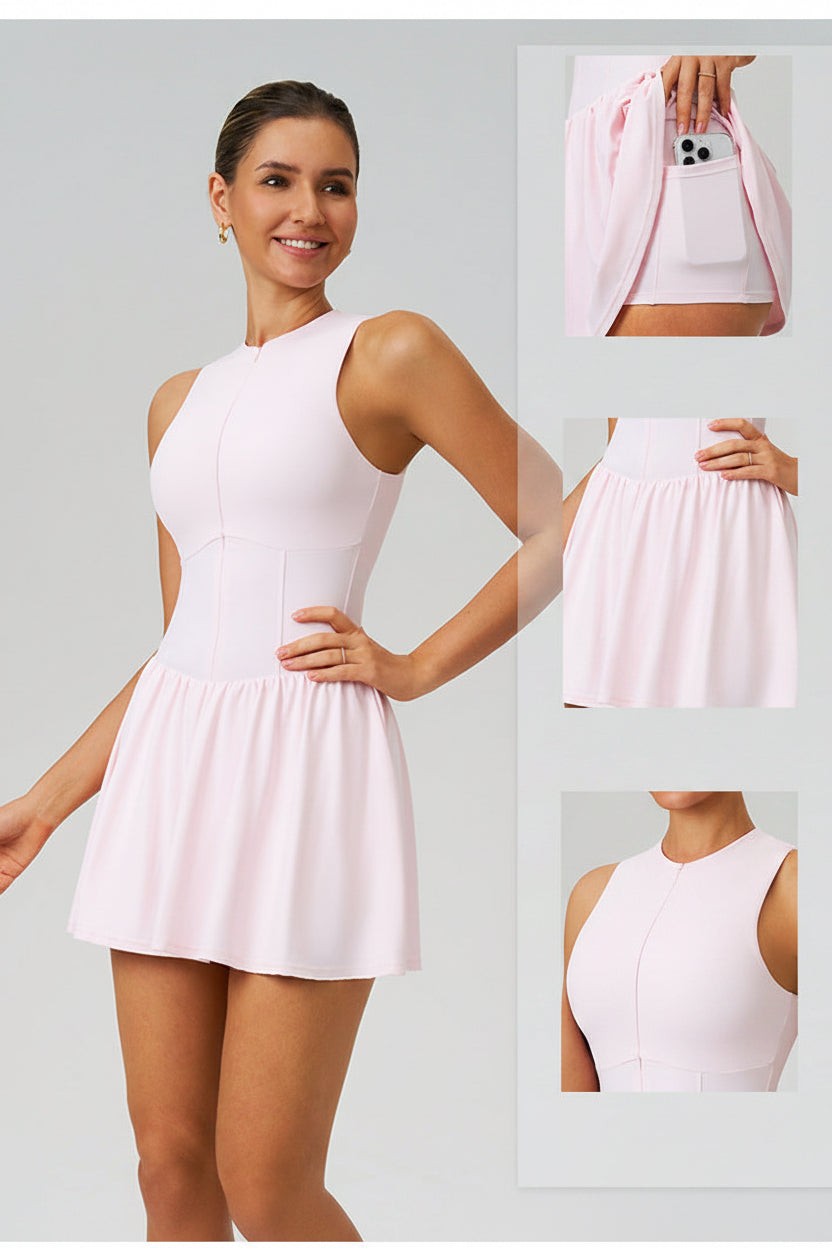 Cross-Border Cloud-Like Fake Two-Piece Stand-Up Collar Dress Outdoor Running Anti-Exposure Bottoming A-Line Skirt Tennis Skirt 9094