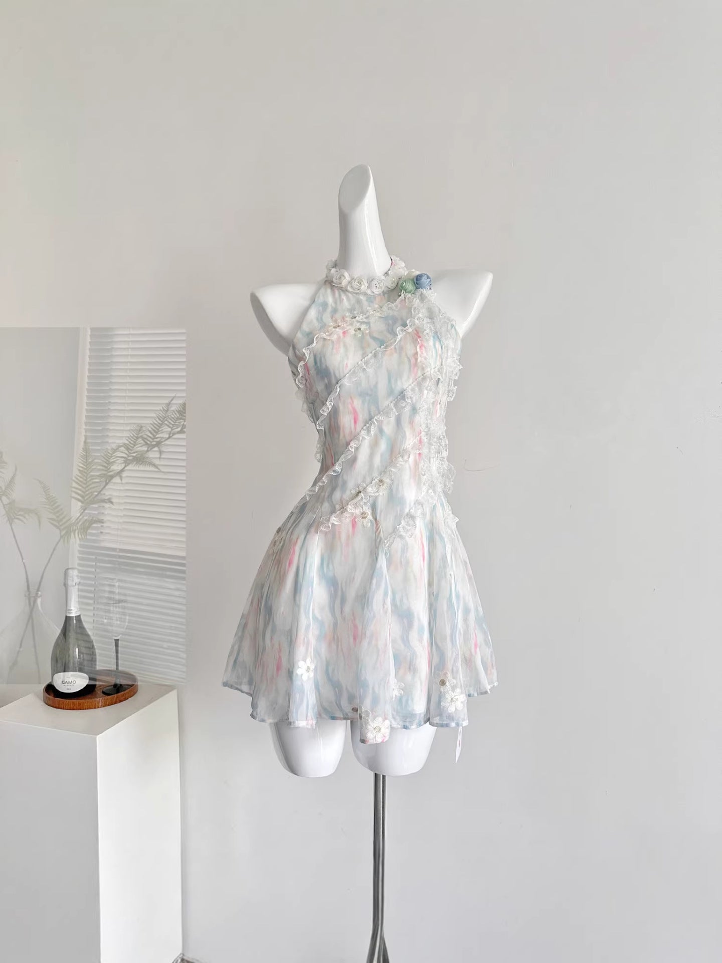 "Xinxing" Reese Witherspoon's Jasmine Green Summer Sweet Slimming Waist-Cinching Design Short Dress