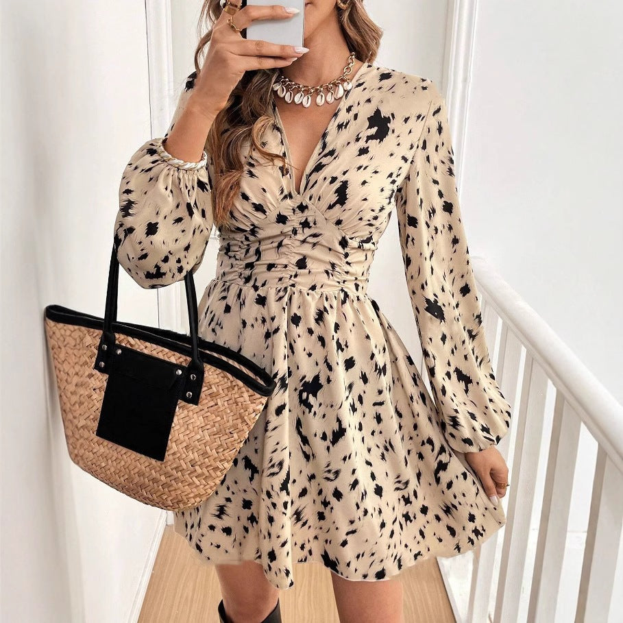 Enchanted 2026 Leopard Print Deep V-Neck Long Sleeve Maxi Dress