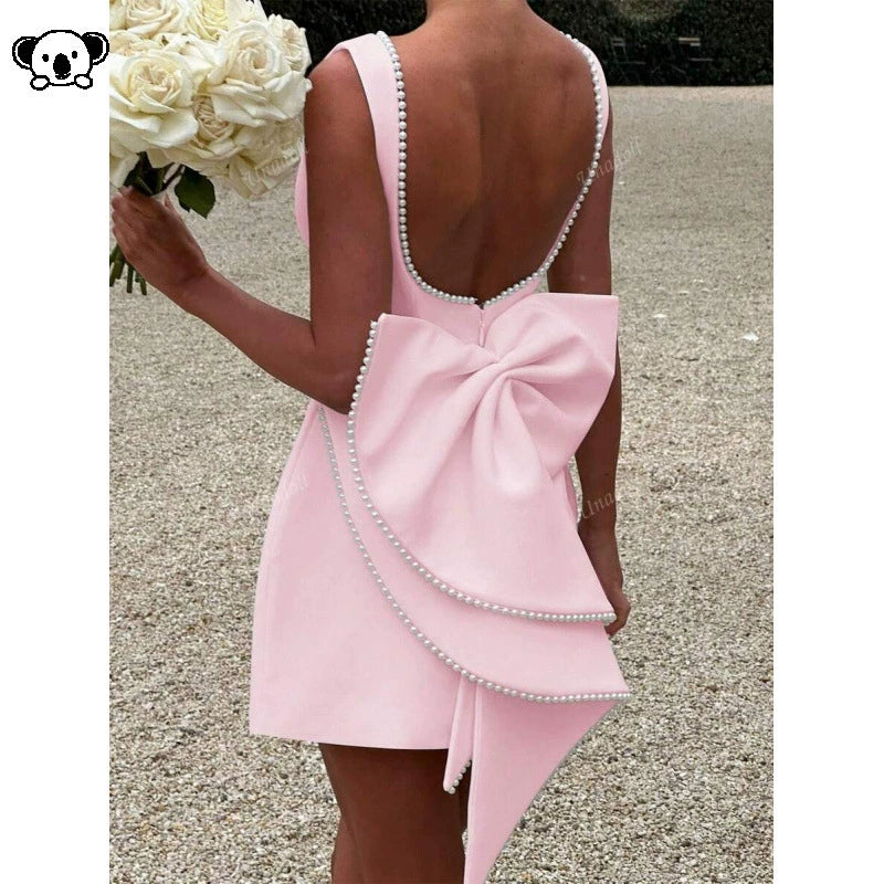 P 22476 Pearl Bow Backless A-line Dress