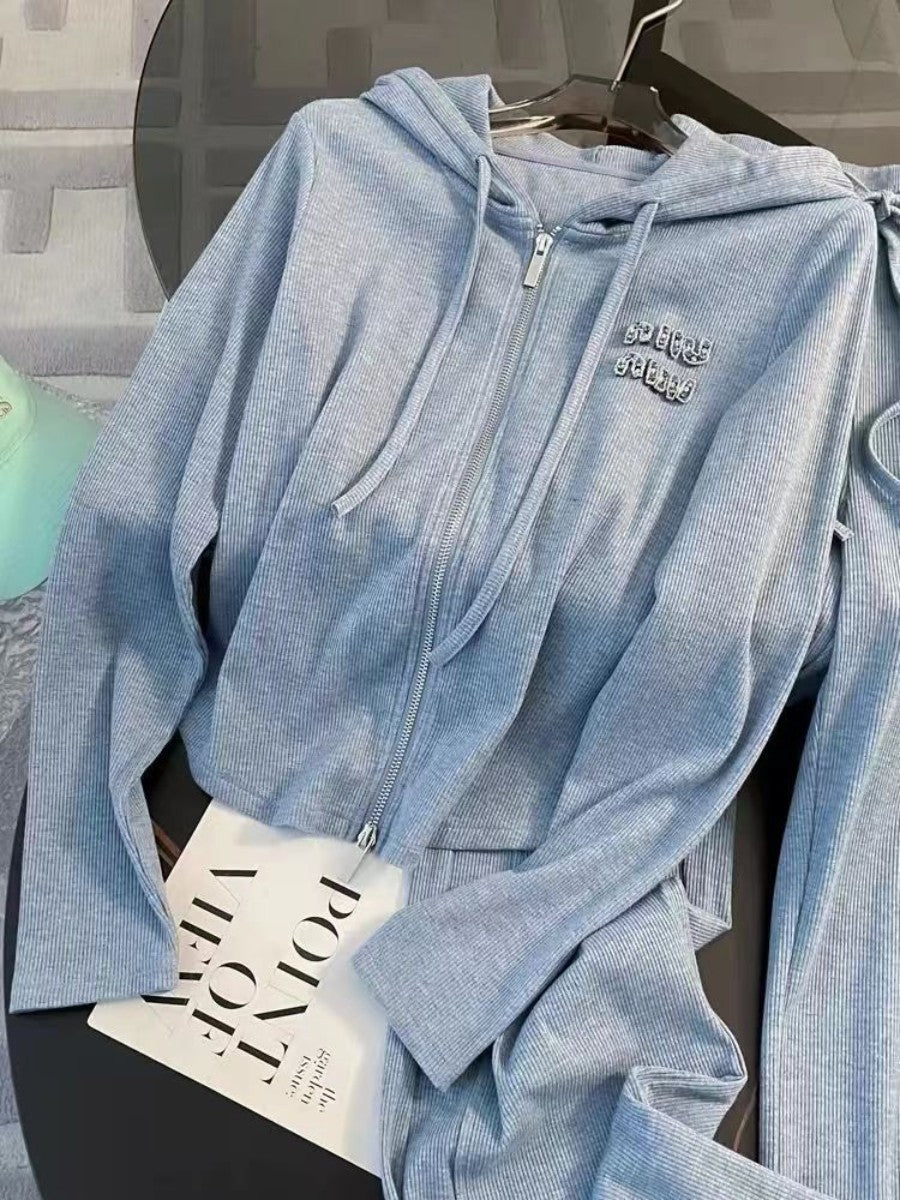 Cross-Border Salt Style Casual Sports Suit for Women, Spring Style, Age-Reducing and Slimming Hooded Sweatshirt, Wide-Leg Pants Two-Piece Set
