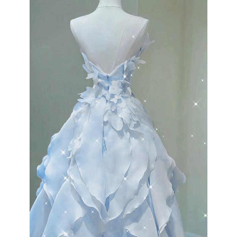 Blue Evening Dress 2026 Summer New Fairy-Style Strapless Trendy Banquet Host Graduation Adult Gown